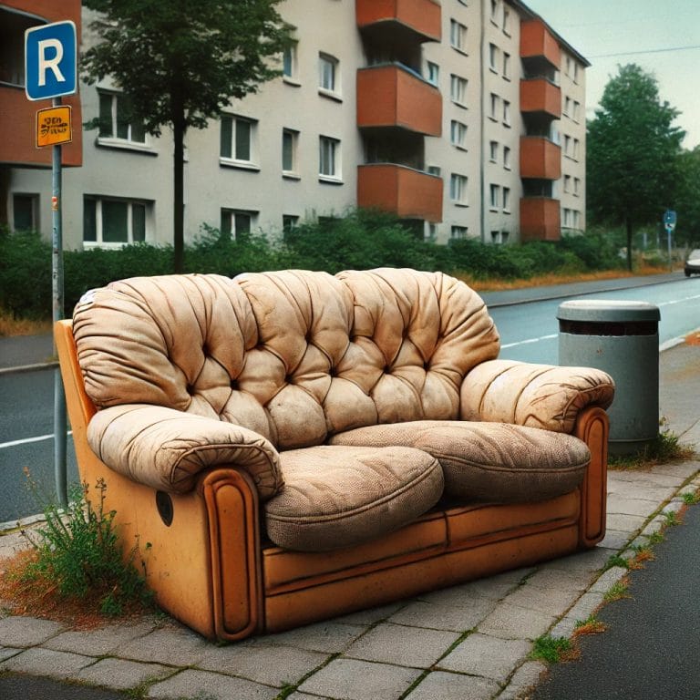 Altes Sofa auf dem Gehweg zur Entsorgung bereitgestellt